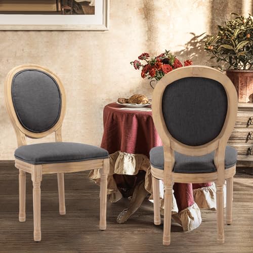 Rattan Back Upholstered Dining Chairs Set of 4 French Country Oval Kitchen Side Chairs with Wood Legs for Dining Room, Kitchen, Restaurant(Beige-Rattan)