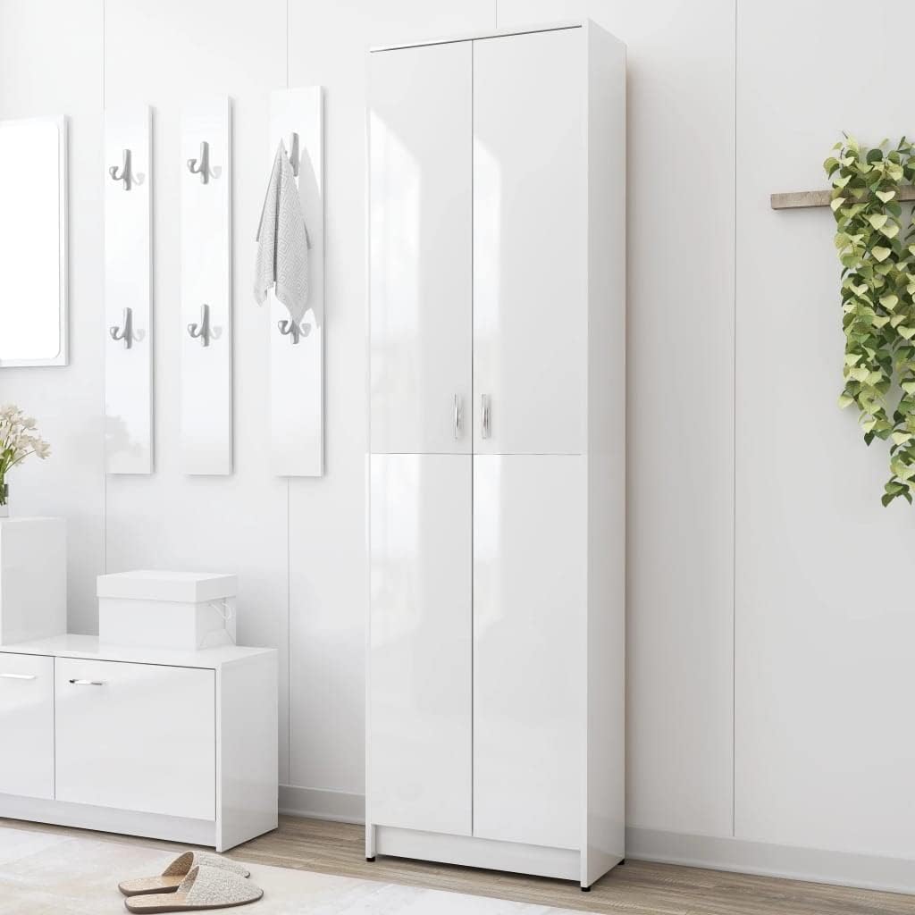 Hallway Wardrobe High Gloss White 55x25x189 cm Engineered Wood with Overall Dimensions: 55 x 25 x 189 cm (W x D x H)