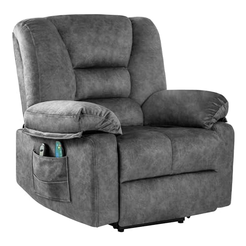 Power Lift Recliner Chair - Oversized Electric Recliner Chair with Lift Assitance and Reclined Design, Heated and Massage Recliner with Side Pocket, Big and Tall Recliner for Adult (Brown)