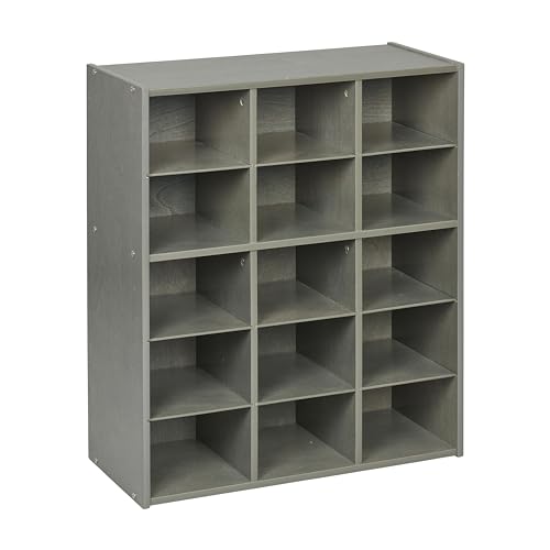 ECR4Kids Streamline 15 Cubby Tray Storage Cabinet, 5x3, Classroom Furniture, Grey Wash