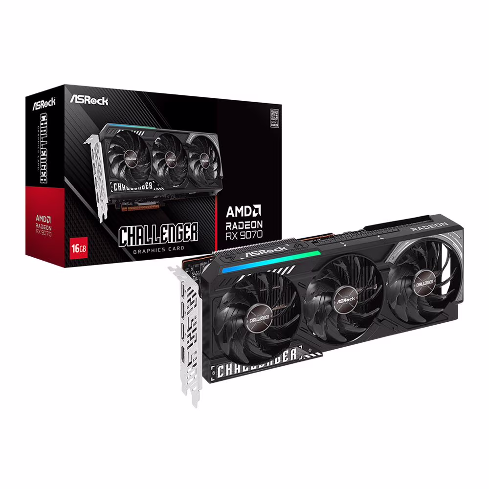 ASRock AMD Radeon RX 9070 Challenger Triple Fan 16GB GDDR6 PCIe 5.0 Graphics Card