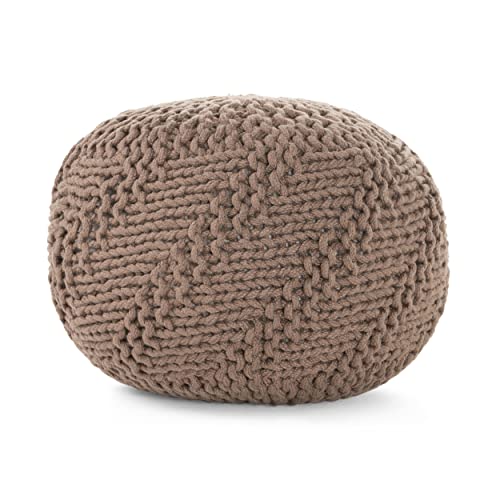 GDFStudio Boho Wool and Cotton LargePouf Ottoman Foot Stool - Bean Bag Floor Chair - Foot Rest Couch for Living Room Bedroom, Brown and Ivory