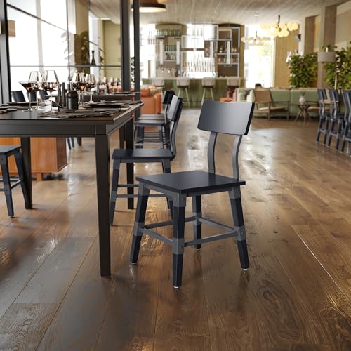 BizChair 4 Pack Commercial Grade Rustic Antique White Industrial Wood Dining Chair