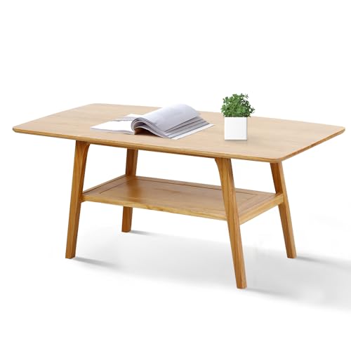 Coffee Table, High End Solid Wood Coffee Table with Storage Shelf and Open Tabletop, 2-Tier Coffee Table Rectangular Coffee Table for Living Room, Office, Easy Assembly(31.5 * 19.69 * 17.32 Inch)