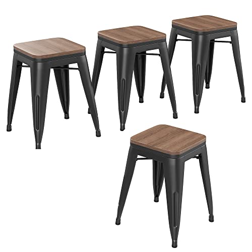 Changjie Furniture 18 Inch Stools Metal Dining Chairs Set of 4 Stackable School Stools Short Stools Stackable Bar Stools Classroom Stools (18 inch, Matte Black)