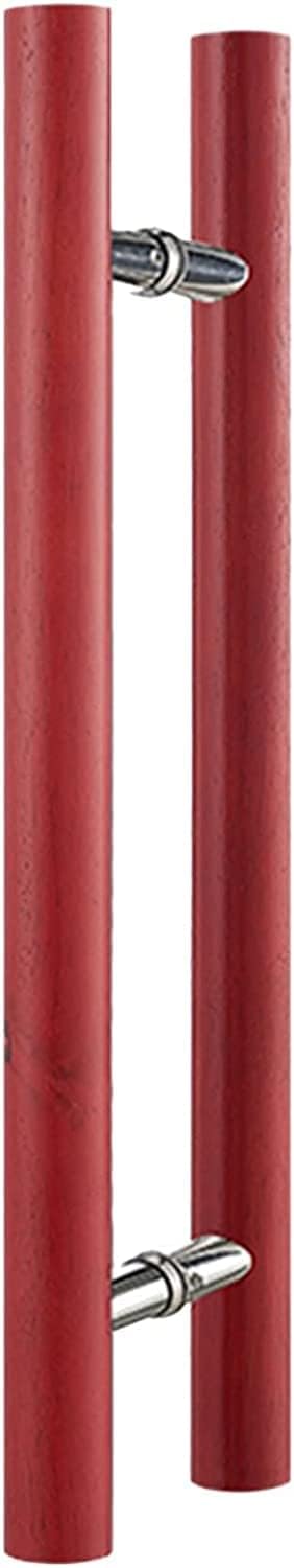 Sliding Barn Door Handle Wooden,Push Pull Door Handle for Entry Interior & Exterior Glass Gates,Double Sided H Shape Round Bar (Color : Red,Size : 150cm/5ft)