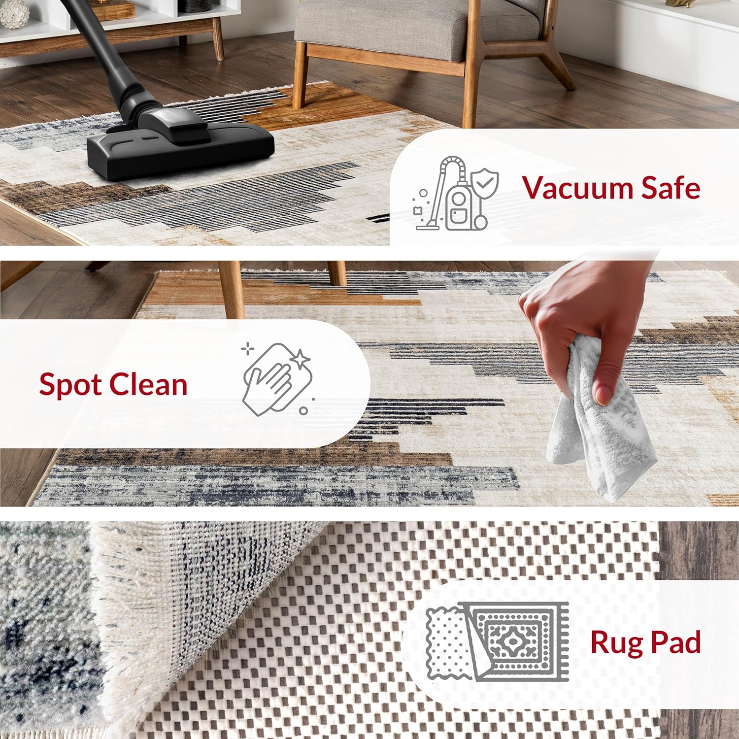 nuLOOM Fringed Performance Indoor Area Rug, Power Loomed, Easy Clean, Durable, Non-Shed, 7' x 10', Vanita Beige