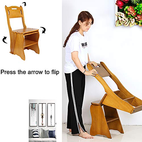 Wooden Folding Library Ladder Chair,2 in 1 Lightweight Portable Multifunctional Step Stool, 4-Step Stool Dual Purpose Stepladders, Display Stand and Flower Stand for Home(Dark Walnut)