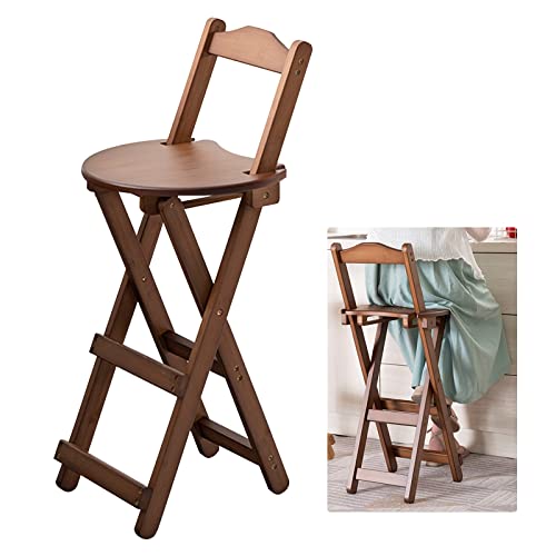 Folding Stool Wooden Breakfast Bar Stools Kitchen Stools with Backs Folding Bar Stool with Footrest Solid Wood Patio Chairs No Need to Install for Dining Room/kitchen/balcony/living Room