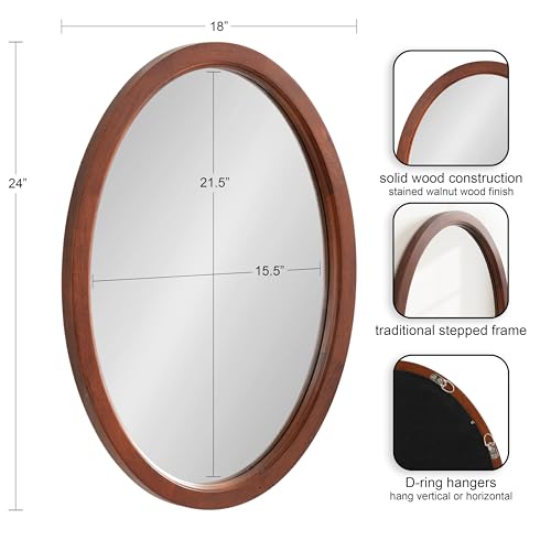 Kate and Laurel Hogan Mid-Century Oval Framed Wall Mirror, 18 x 24, Dark Walnut, Decorative Modern Wood Mirror with Soft Curvature and Oval Shape