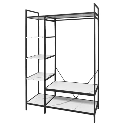 AT-VALY Heavy Duty Clothes Rack with Shelves,Freestanding Closet Organizer Metal Wardrobe Closet Mens Womens Storage Shelves Clothes Storage Rack (Black)