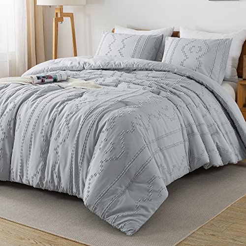 Andency Comforter King Size Set Khaki, 3 Pieces Boho Tufted Summer Bedding Comforters Sets for King Bed, Farmhouse Soft Fluffy Bed Set (104x90In Comforter & 2 Pillowcases)