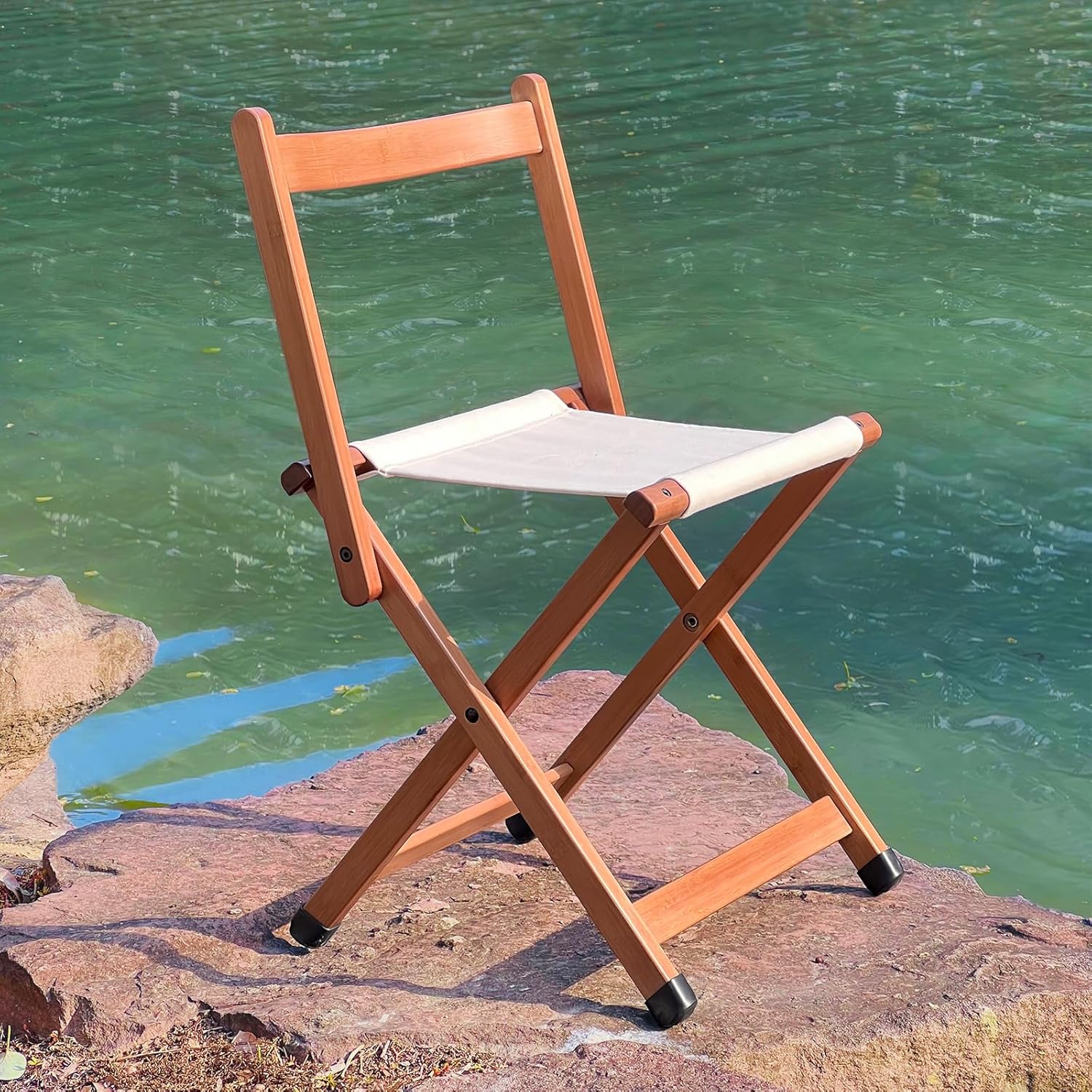 Bamboo Folding Chair, Stackable Chair, Foldable Dining Chair for Outdoor & Indoor with Breathable Fabric, for Living Room, Bedroom, Dining Room, Lightweight Bamboo Frame