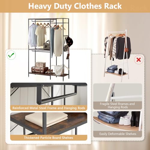 Freestanding Closet Wardrobe, Portable Clothes Rack for with Shelves, Heavy Duty Garment Racks Load 350LBS, Clothing Rack for Hanging Clothes, Free Standing Closet Organizer System