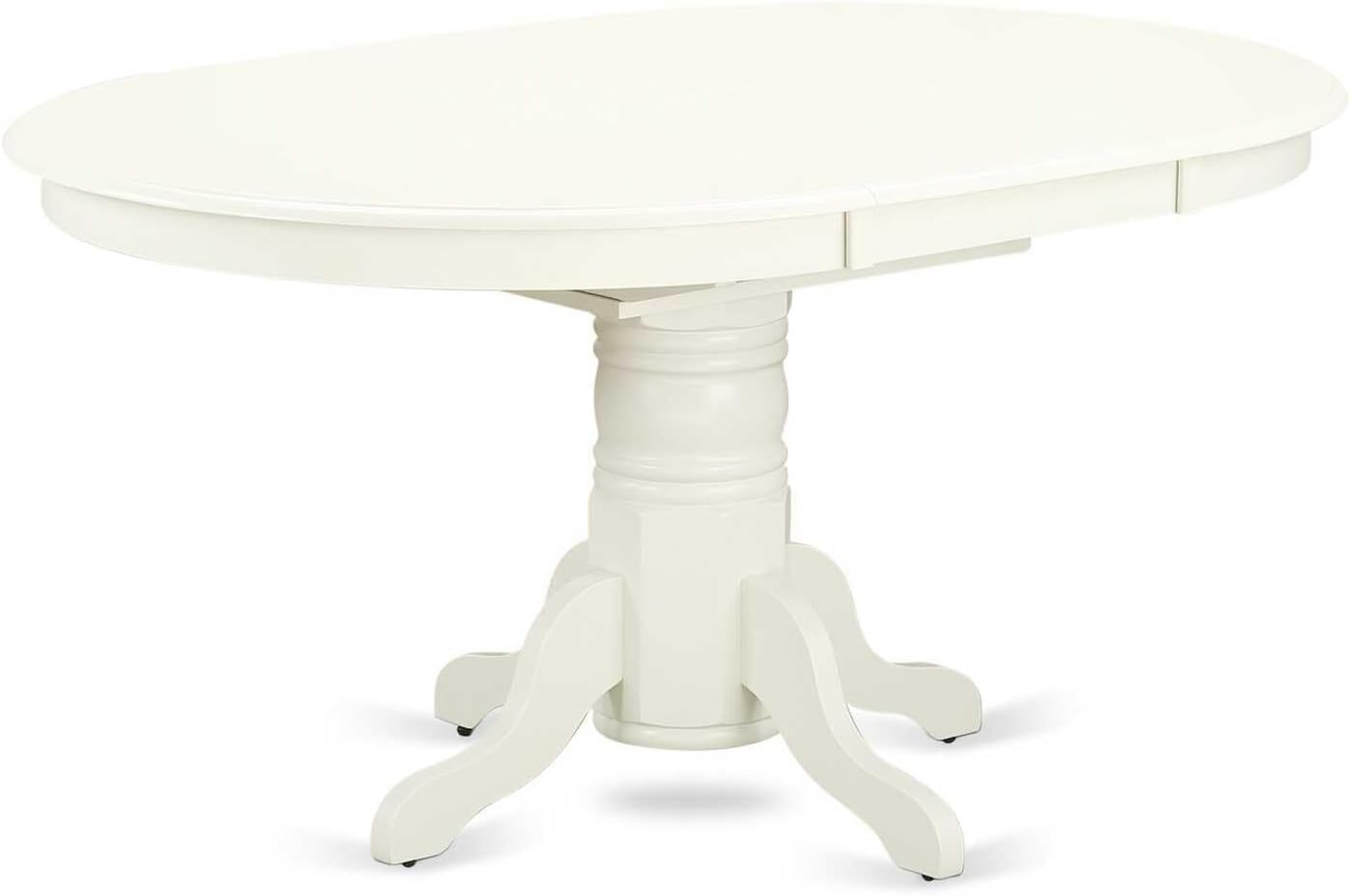5 Piece Dining Set Includes an Oval Wooden Table with Vintage Visions Leaf and 4 Upholstered Chairs, Linen White