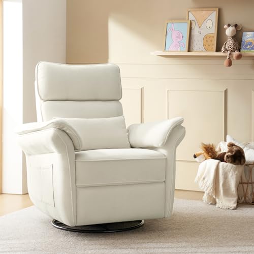 HULALA HOME Glider Recliner Nursery Chair with Adjustable Armrests & Headrest, Modern Power Recliner with USB Port & Storage Bags, Swivel Rocker Recliner for Nursing Room Bedroom, Grey