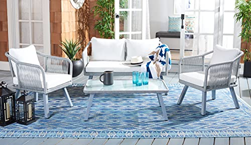 Safavieh Outdoor Collection Torsla Wicker Cushion 4-Piece Rope Patio Backyard Living Set PAT7520B, Black/Beige