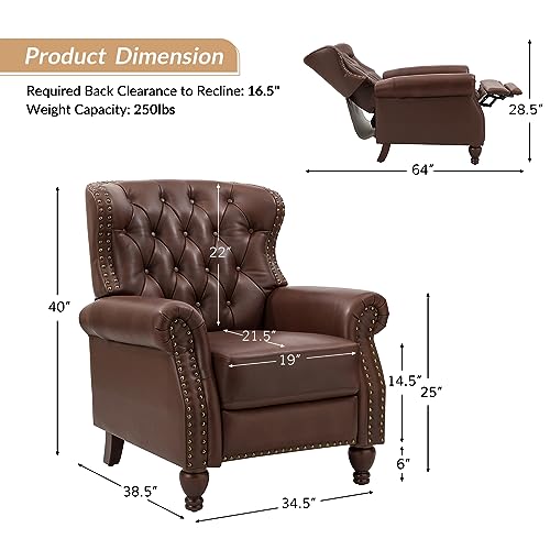 HULALA HOME Genuine Leather Recliner Chair with Solid Wood Feet, Modern Adjustable Tufted Push Back Arm Chair w/Rivet Decoration, Home Theater Seating Single Reclining Sofa for Living Room, Burgundy