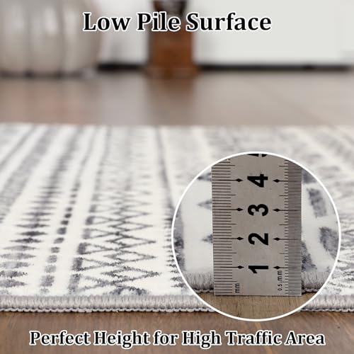 GlowSol Area Rug 9x12 Large Bohemian Living Room Rug Moroccan Rug for Bedroom, Non-Slip Retro Abstract Carpet Print Distressed Rug for Dining Room Guest Room Office,9x12 Grey