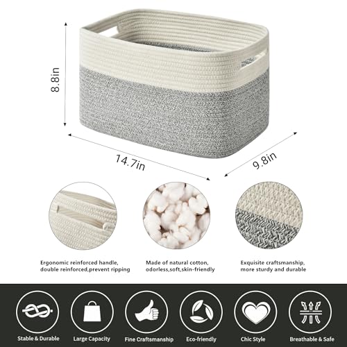 Storage Basket,Woven Baskets for Storage,Cotton Rope Baskets for Organizing,decorative Baskets for Shelves,book Basket,towel Basket,Toy Basket or Storage Bins - 3 Pack,Black and Brown