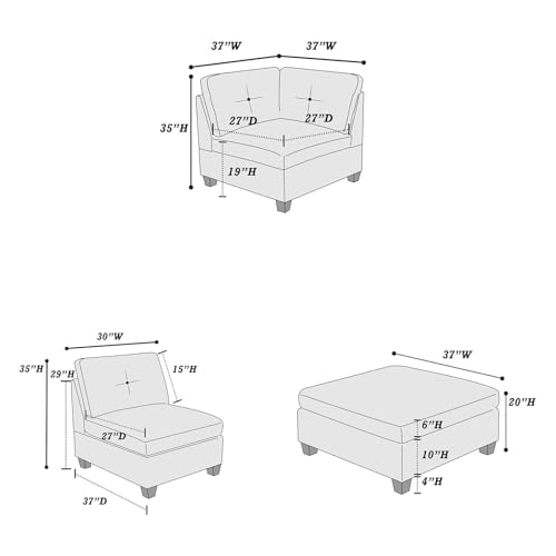 134 Inch Modern L Shaped Sectional Sofa Set, Oversized Modular Comfy Chenille Corner Tufted Couch with Ottomans, 7 Seat Sofá, Wooden Base, for Living Room, 134