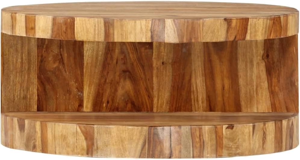 Handcrafted Solid Wood Coffee Table - Round Sheesham Wood Table - Classic Design - for Living Room - 2..8 ft Coffee Table-Brown