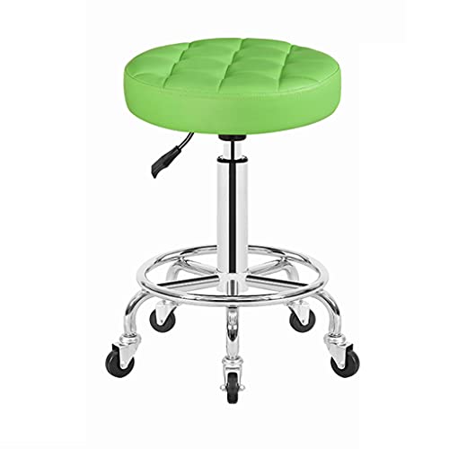 Rotating Stool Swivel Rolling Stool with Wheels and Footrest, Height Adjustable Leather Rolling Stool Chair for Shop Counter Salon