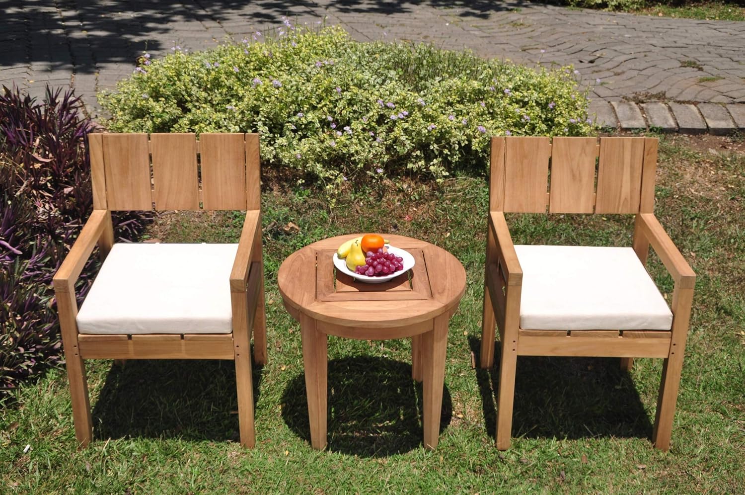 Grade-A Teak Wood 2 Seater 3 Pc Dining Set: Noida Round Side Table and 2 Veranda Arm Chairs #WFDSVR34