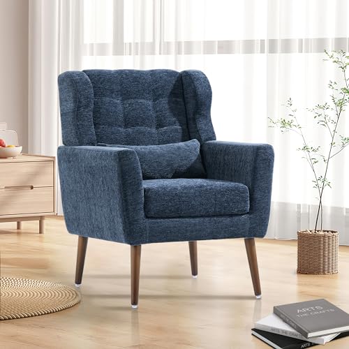 Mid Century Modern Accent Chair for Living Room,Accent Arm Chair,Chenille Fabric Comfy Chair,Colorful Lounge Chair with Wood Legs for Bedroom,Vanity,Reception (Orange, Set of 1)