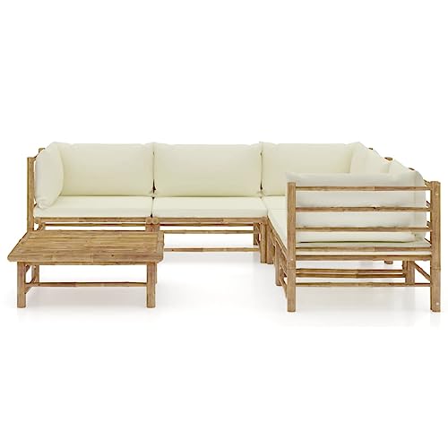 9 Piece Patio Lounge Set with Cream White Cushions,Backyard Decor,Sofa Conversation Set,Outdoor Conversation Set,Party Furniture,Patio Bistro Sets,for Garden,Outdoor,Sunroom,Cafes,Bamboo