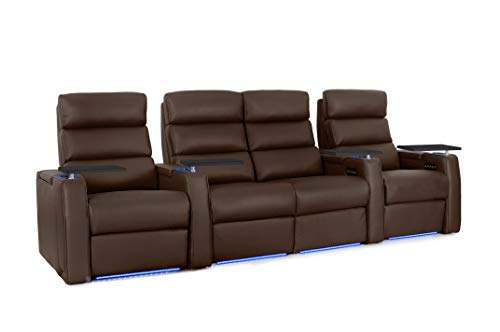 Octane Seating Dream HR Series Home Stadium Seating - Top Grain Leather - Power Recline - Motorized Headrest - Lighted Cup Holders (Row of 2, Black)