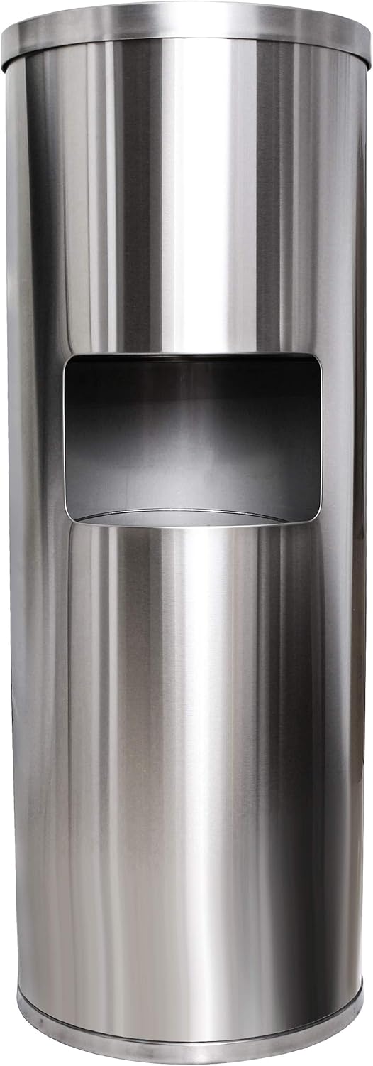 Stainless Steel Floor Stand Wipe Dispenser with Built-in Trash Can: Fits Sanitizing and Disinfecting Wipe Refill Rolls - Perfect for Gyms, Schools, Offices, Commercial Facilities