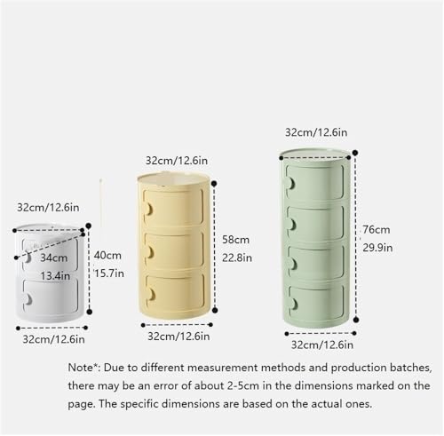 Round Nightstand with Drawers, Removable & Stackable Tiers, ABS Plastic, Space-Saving Design - Versatile Bedside Table(Brown,12.6 * 12.6 * 29.9in)