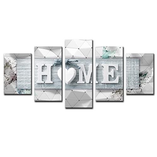 AWLXPHY Decor Home Love Wall Art Canvas Blue and White 5 Panels Framed Painting for Living Room Decoration Modern Still Life Love Stretched Artwork 3D Giclee Home Decor(Blue, W40 x H20)