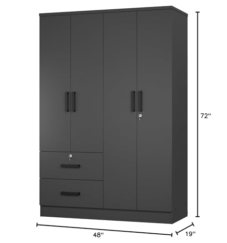 4 Doors Wardrobe 2 Drawers with Shelves 72