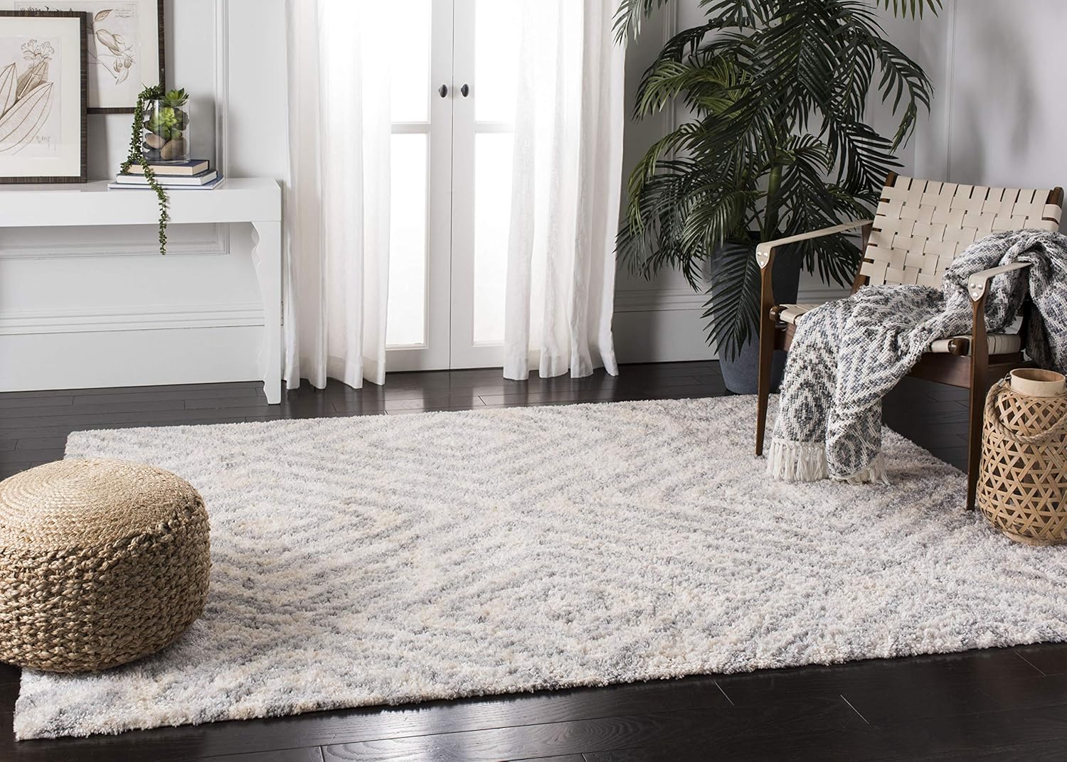 SAFAVIEH Berber Shag Collection 10' x 14' Cream/Grey BER218A Moroccan Non-Shedding Living Room Bedroom Dining Room Entryway Plush 1.2-inch Thick Area Rug