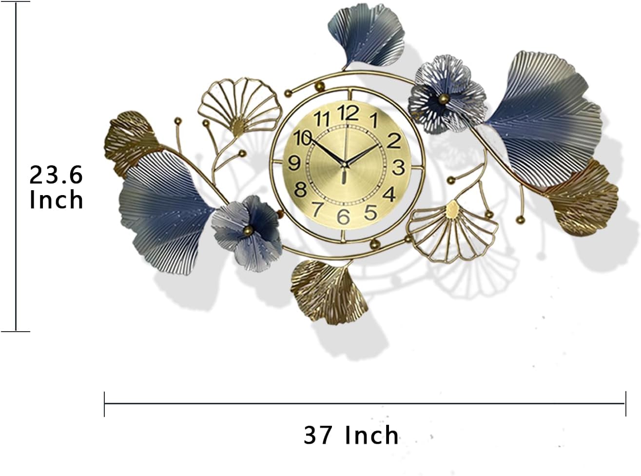 Large Wall Clock Creative Metal Ginkgo Leaf Design Silent Non Ticking 37 Inch Decoration Clocks for Living Room Bedroom Home