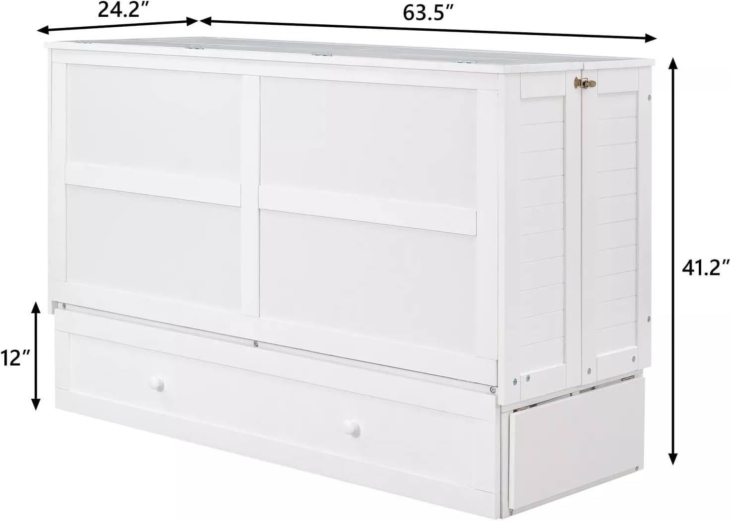 VcJta Portable Queen Size Murphy Bed, Drawer & Shelves, Compact Space Saving White