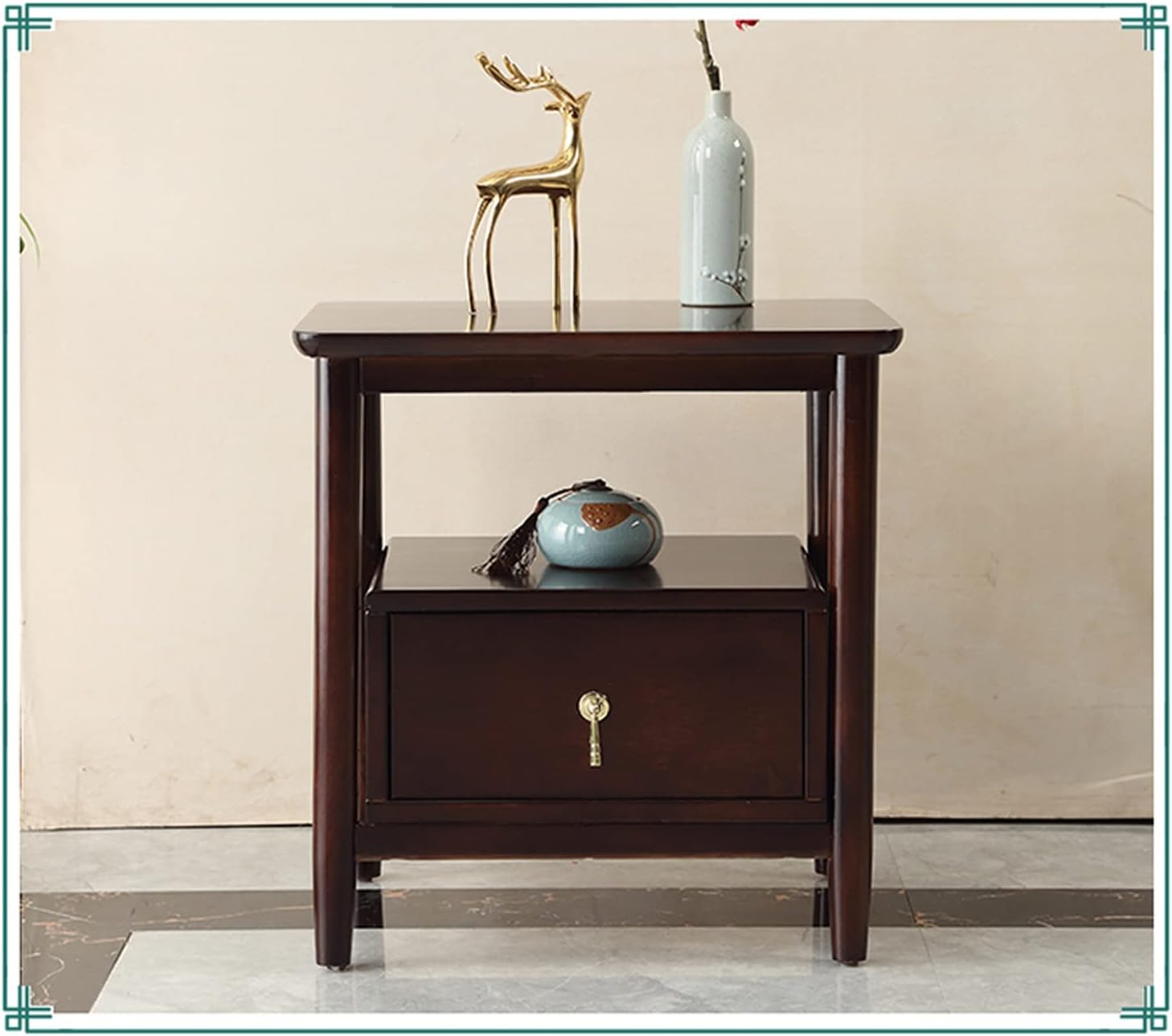 Light Luxury Nightstand, Minimalist Bedside Table with Drawer and Open Platform, Solid Wood Night Stands Side Table, Storage Cabinet Corner Tables Bedroom Furniture