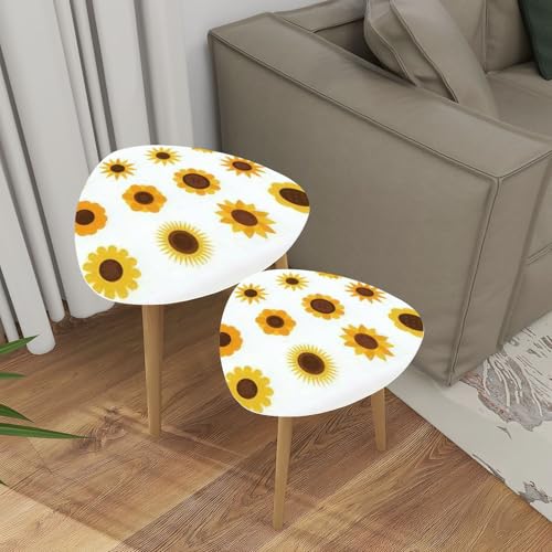 Triangle Nesting Coffee Table Set of 2 Summer cute hand drawn scandinavian style seamless pattern cottage Modern Minimalist Side Table Small End Table Leisure Tea Table Living room Bedroom Office