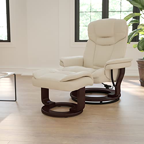 EMMA + OLIVER Multi-Position Recliner/Curved Ottoman - Swivel Wood Base, Palimino LeatherSoft