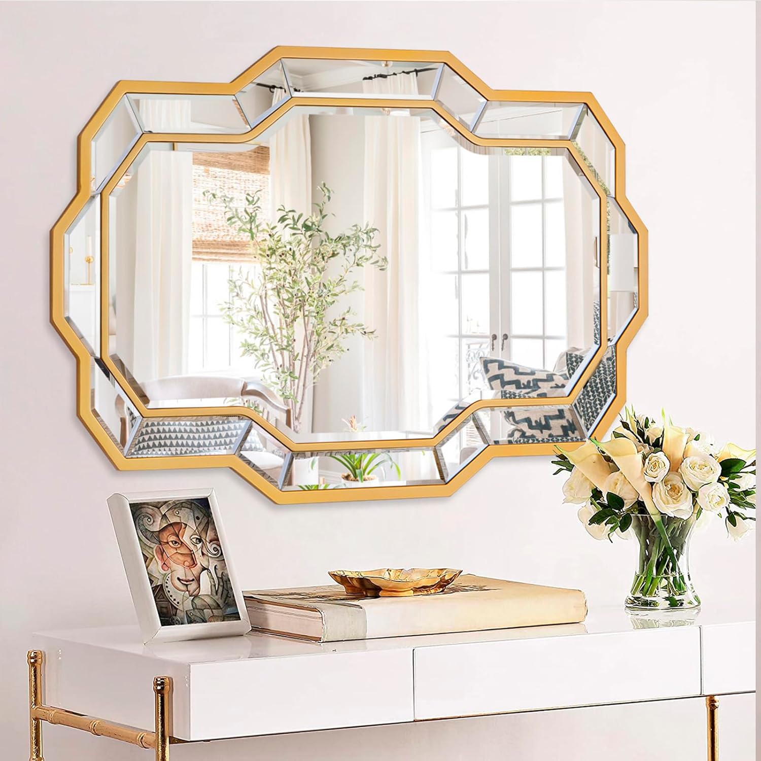 Gold Mirrors for Wall, 40'' x 28'' Large Decorative Mirror with Beveled Glass, Elegant Wall Mirror for Living Room, Entryway, Dining Room