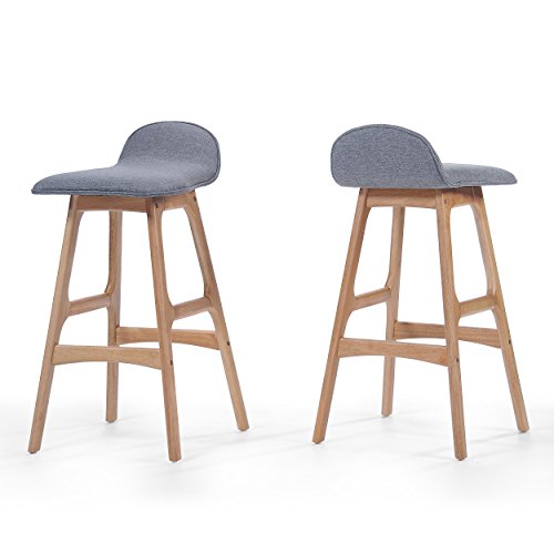 Mid-Century Modern Upholstered Bar Stool Set of 2 Wood Counter Height Chairs with Footrests for Bar Areas Dining Areas Lounges and Small Spaces (Charcoal)