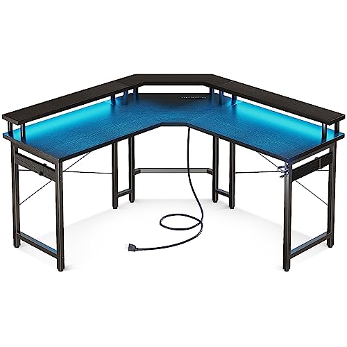 ODK L Shaped Gaming Desk with LED Lights & Power Outlets, 51