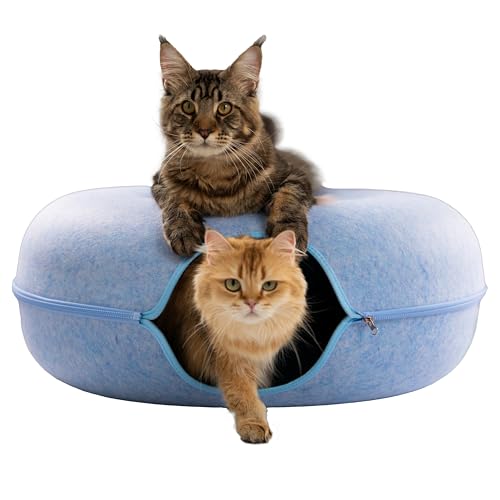 Peekaboo Cat Cave for Multiple & Large Cats Up to 30-45 Lbs, Scratch Detachable & Washable Tunnel Bed, Comfy Donut Cat Cave (Dark Gray (Calming), Large)