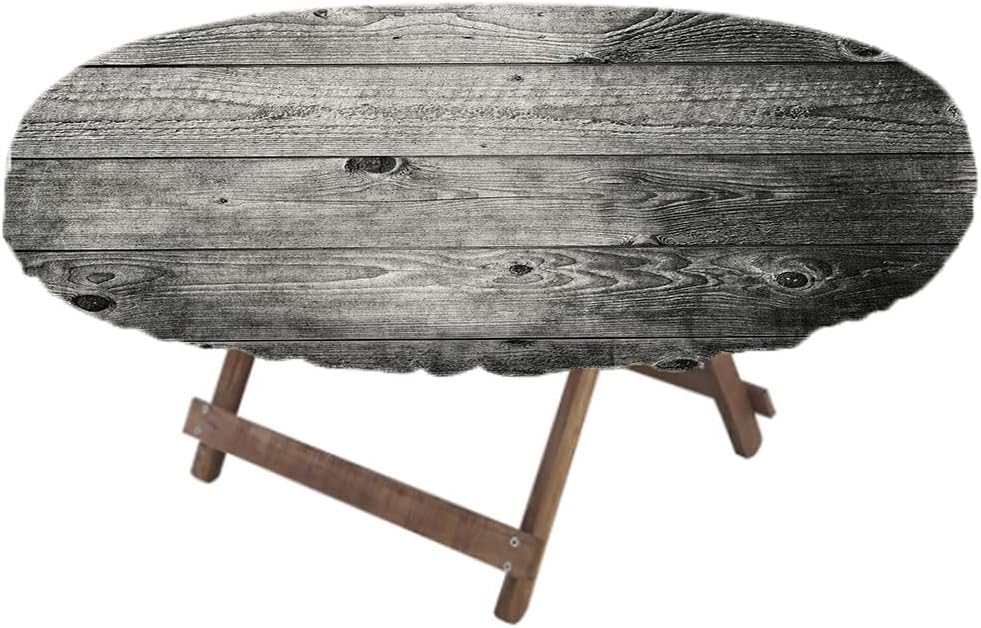 Dark Grey Fitted Table Cover, Ombre Style Wooden Planks Rustic Timber Oak Wall Rough Texture Image, Indoor/Outdoor Tablecloth, Patio and Kitchen Dining, Fits 48