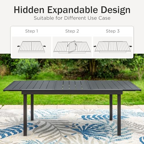 PHI VILLA 7 Piece Outdoor Dining Set for 6, Expandable Metal Dining Table, 4 Fixed and 2 Swivel Cushioned Wicker Chairs Combo for Patio, Deck, Yard