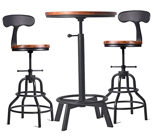 3-Piece Round Table & Chair Sets for Pub Kitchen Dining Living Party Bistro Breakfast, 1 Dining Table (30