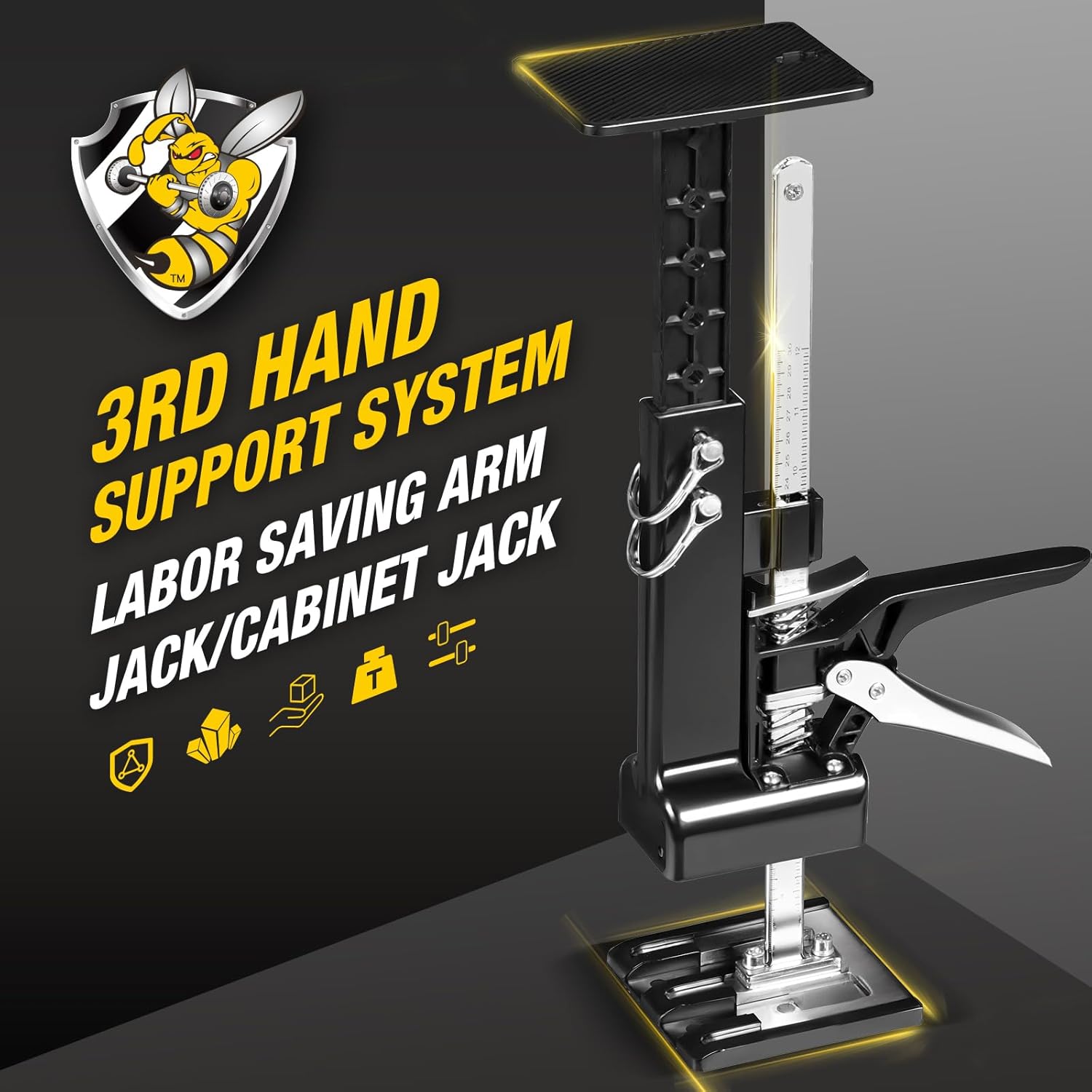 YELLOW JACKET Cabinet Jacks 2 Pack for Installing Cabinets, Labor Saving Arm Jack with 360 LBS,0 to 23.4 inches, 3rd Hand Support System, Drywall Lift, Hand Lifting Jack Tool