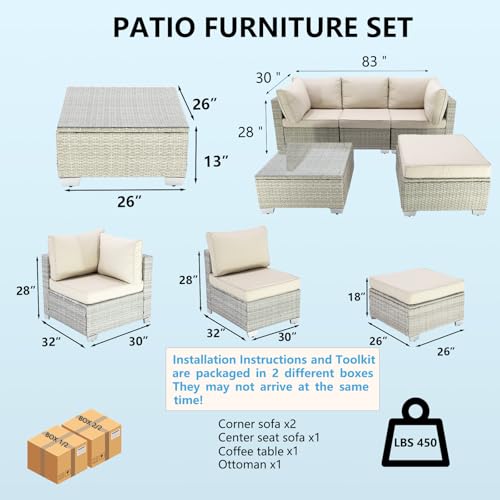 Patio Furniture Set Outdoor Furniture, Outdoor Sectional 5 Pieces with Coffee Table,Wicker Patio Furniture, Patio Sectional for Garden, Lawn, Backyard, Porch or Poolside